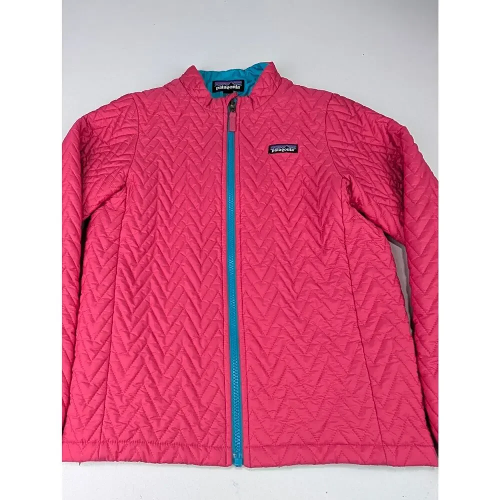 Patagonia Girls XL (14) Pink/Teal Quilted Stand Up Collar Jacket